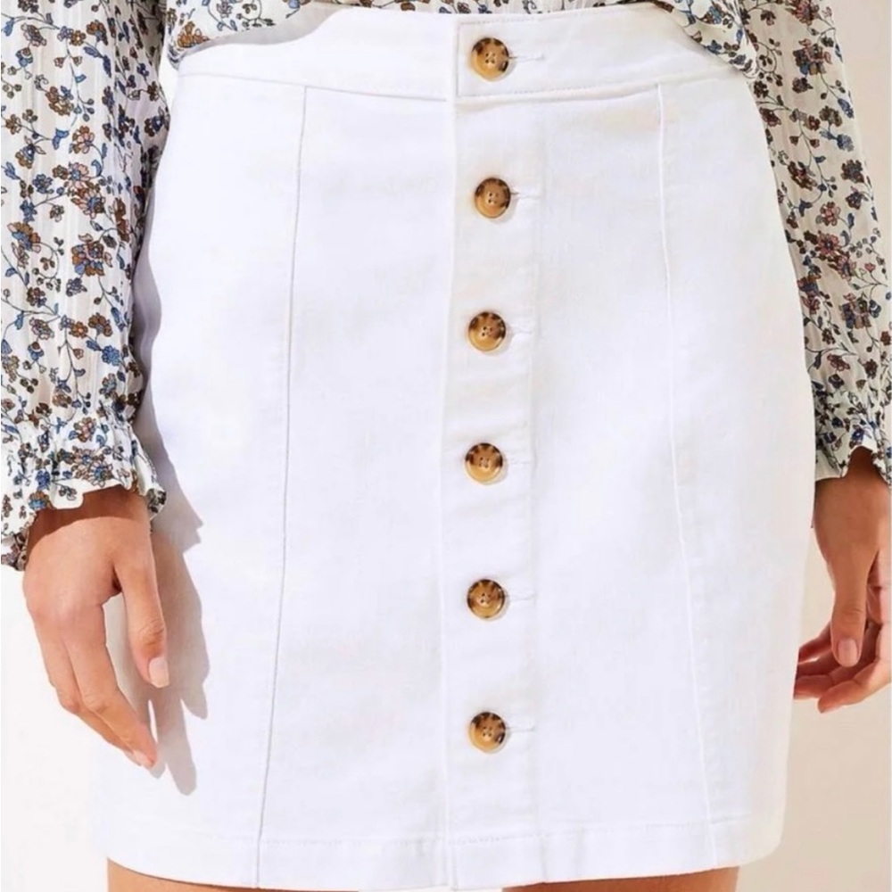 Loft White Button Skirt